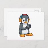 Pinguin Music Headphone Postkarte (Vorne/Hinten)