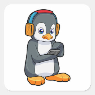 Pinguin Music Headphone Quadratischer Aufkleber