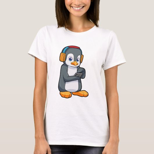 Pinguin Music Headphone T-Shirt (Vorderseite)