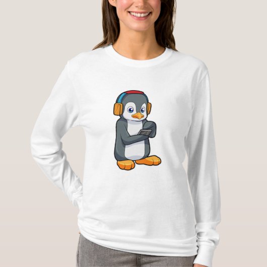 Pinguin Music Headphone T-Shirt (Vorderseite)