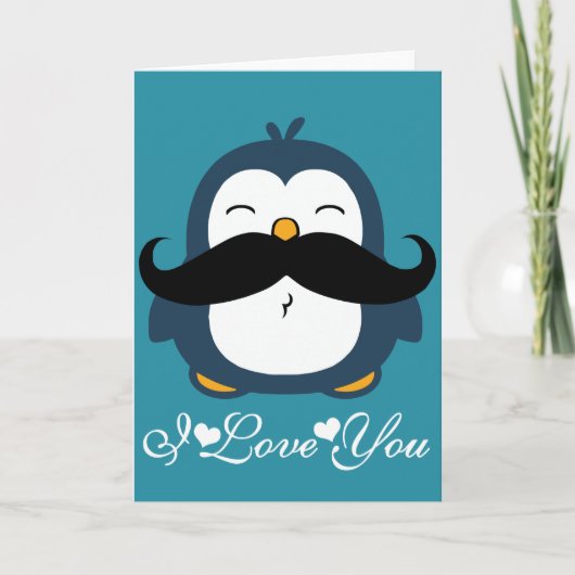 Pinguin Mustache Trend I Liebe Sie Karte (Vorderseite)
