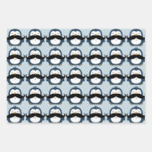 Pinguin Mustache Trend Pattern| Blau Geschenkpapier Set (Vorderseite 3)