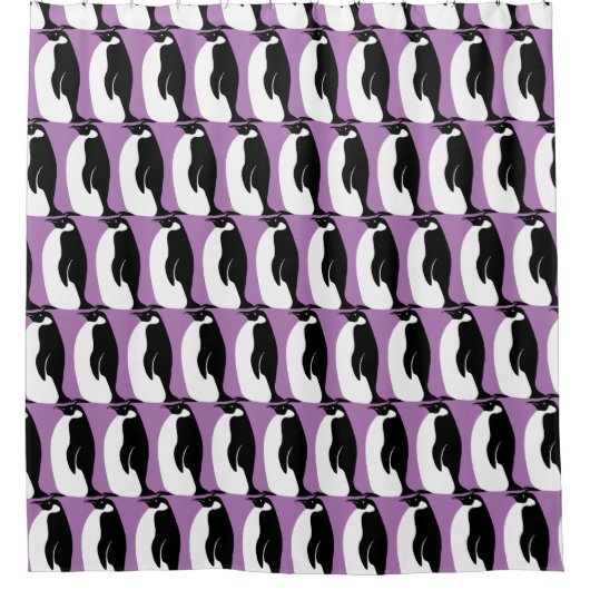 Pinguin Muster Lila Schwarz-weiß Duschvorhang (Vorderseite)