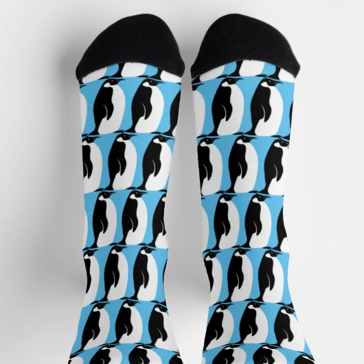 Pinguin Muster Niedlich Minimalistisch Blau Schwar Socken (Oben)