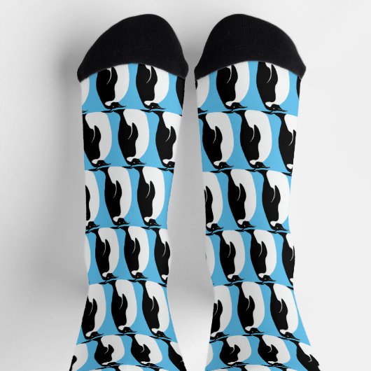 Pinguin Muster Niedlich Minimalistisch Blau Schwar Socken (Oben)