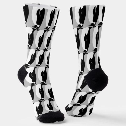 Pinguin Muster Niedlich Minimalistisch Grau Schwar Socken (Gewinkelt)