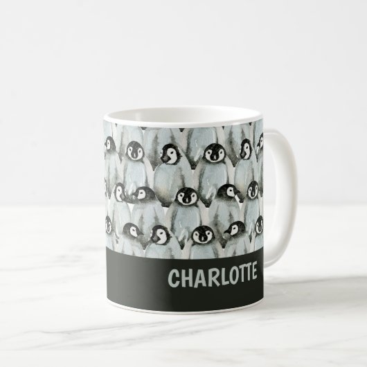Pinguin Muster Schwarz-Weiß Niedlich Personalisier Kaffeetasse (VorderseiteRechts)