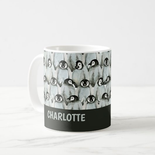 Pinguin Muster Schwarz-Weiß Niedlich Personalisier Kaffeetasse (Vorderseite Links)