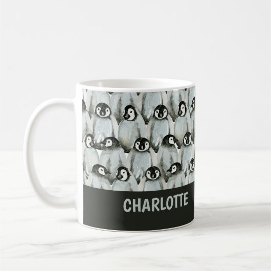 Pinguin Muster Schwarz-Weiß Niedlich Personalisier Kaffeetasse (Links)