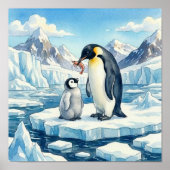 Pinguin-Mutter und Kücken-Kinderstube Poster (Vorne)