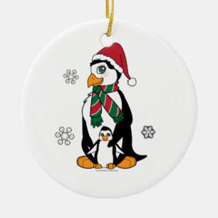 Pinguin-Mutter und Küken Keramik Ornament