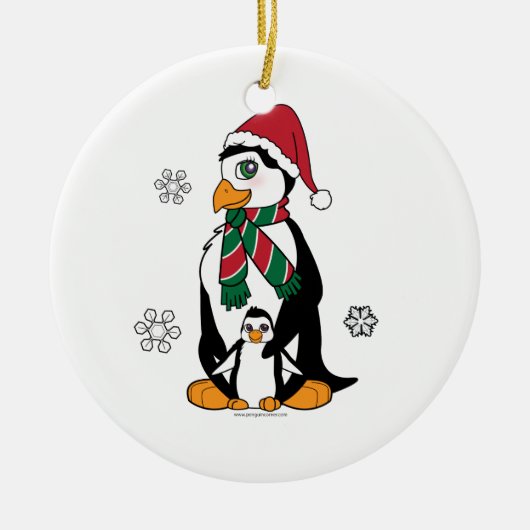 Pinguin-Mutter und Küken Keramik Ornament (Vorne)