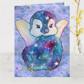 Pinguin namens Button Karte (Gelbe Blume)