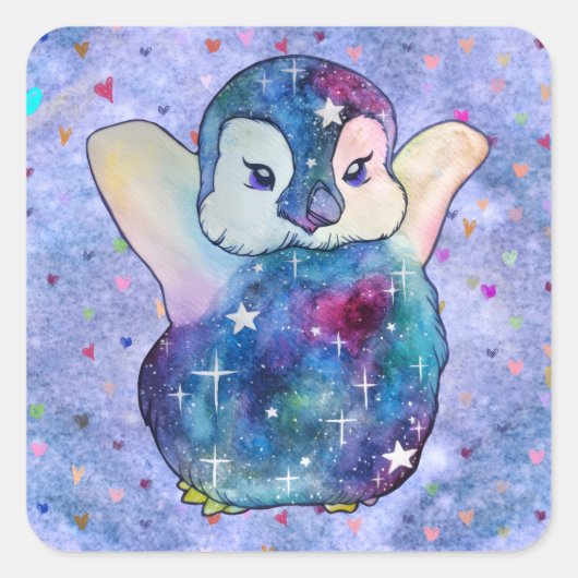 Pinguin namens Button Quadratischer Aufkleber (Vorderseite)