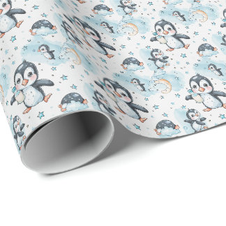 Pinguin Niedlich Baby Pastell Watercolor Muster Geschenkpapier