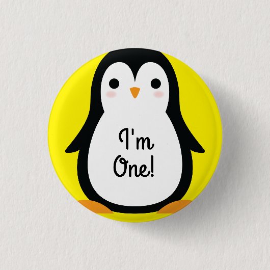 Pinguin Niedlich Winter 1. Geburtstag Button Butto (Vorderseite)