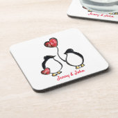 Pinguin-Paar & Herzballon-Hochzeit Getränkeuntersetzer (Linke Seite)