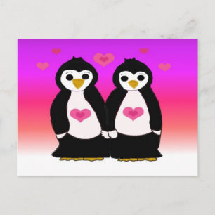 Pinguin-Paar mit Herzen Postkarte
