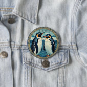 Pinguin-Paar Winter Schnee Blauer Ozean Eis Gletsc Button (Beispiel)