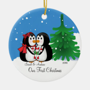 Pinguin-Paare unsere erste Weihnachtsverzierung Keramikornament