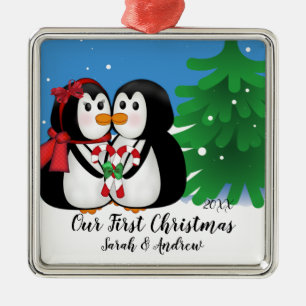 Pinguin-Paare unsere erste Weihnachtsverzierung Ornament Aus Metall