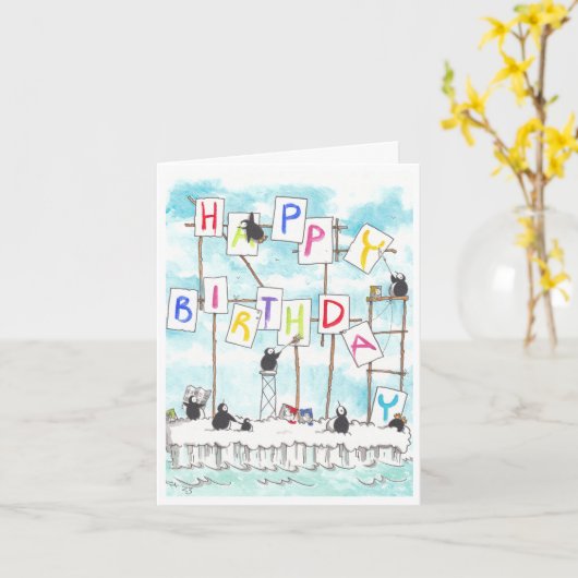 Pinguin Painters Geburtstagskarte Karte (Gelbe Blume)