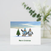 Pinguin Pair mit Baum Feiertagspostkarte (Stehend Vorderseite)