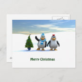 Pinguin Pair mit Baum Feiertagspostkarte (Vorne/Hinten)
