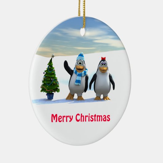 Pinguin Pair mit Baum Keramikornament (Rechts)