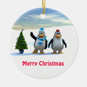 Pinguin Pair mit Baum Keramikornament