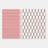 Pinguin, Panda, Bär, rote Streifen Frohe Weihnacht Geschenkpapier Set (Vorderseite 3)
