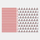 Pinguin, Panda, Bär, rote Streifen Frohe Weihnacht Geschenkpapier Set (Vorderseite)