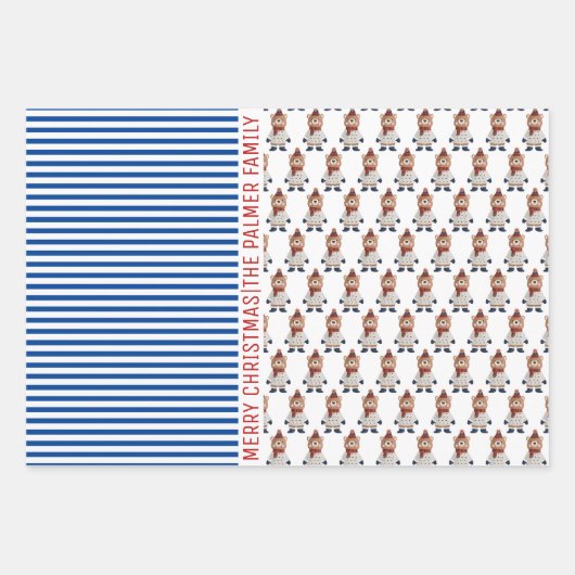 Pinguin, Panda, Bär und Streifen Frohe Weihnachten Geschenkpapier Set (Vorderseite 3)