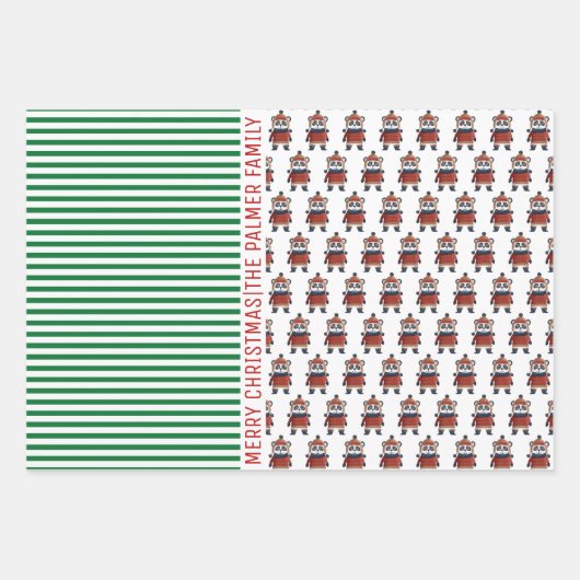 Pinguin, Panda, Bär und Streifen Frohe Weihnachten Geschenkpapier Set (Vorderseite 2)