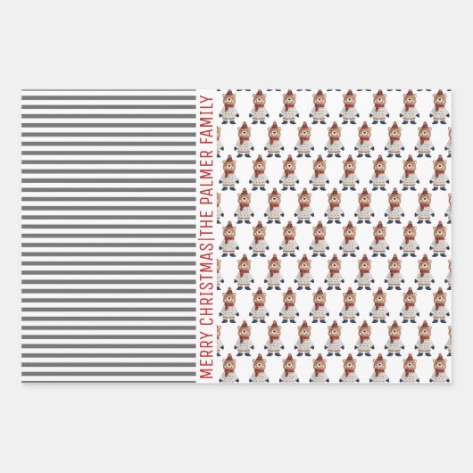 Pinguin, Panda, Bär und Streifen Frohe Weihnachten Geschenkpapier Set (Vorderseite 3)