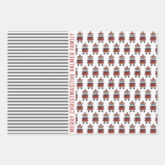 Pinguin, Panda, Bär und Streifen Frohe Weihnachten Geschenkpapier Set (Vorderseite 2)