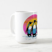 Pinguin Parade - Retro Sunset Penguin Family Kaffeetasse (Vorderseite Links)