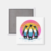 Pinguin Parade - Retro Sunset Penguin Family Magnet (Vorderseite/Rückseite)