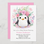 Pinguin Paradies: Mädchen-Babydusche Einladung (Vorne/Hinten)