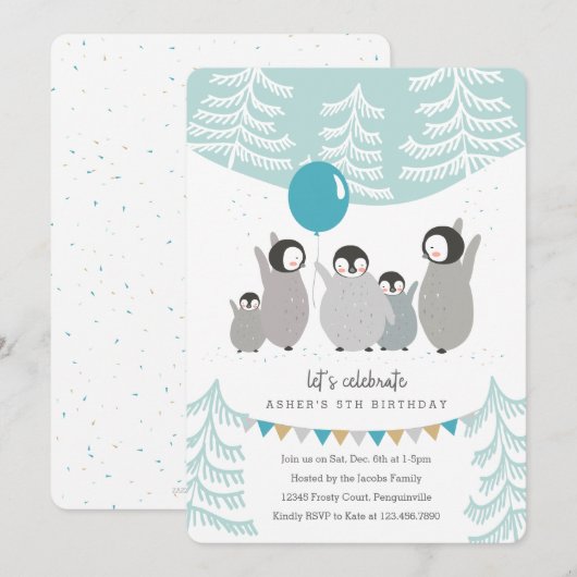 Pinguin-Party Einladung (Vorne/Hinten)