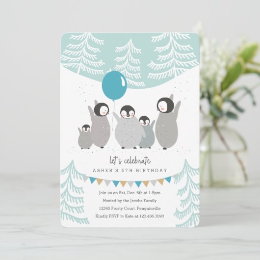 Pinguin-Party Einladung (Stehend Vorderseite)
