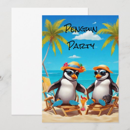Pinguin-Party Einladung (Vorne/Hinten)