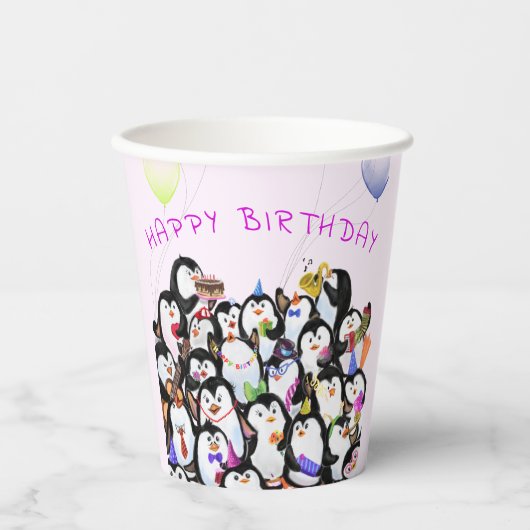 Pinguin Party Paper Cups - Benutzerdefinierter Tex Pappbecher (Vorderseite)