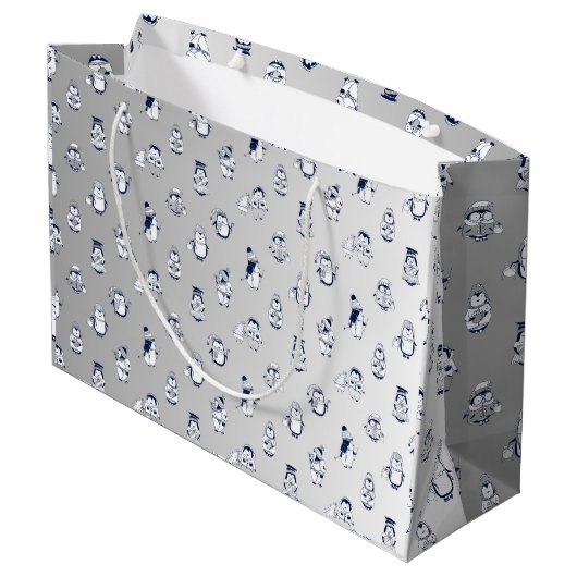 Pinguin Party Perfect: Stilvolle Geschenktasche De Große Geschenktüte (Rückseite Schrägansicht)