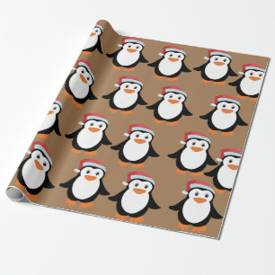 Pinguin-Party-Weihnachten mit Hut rot Feiertagsges Geschenkpapier