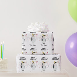 Pinguin Partying - Tiere beim Geburtstag Geschenkpapier