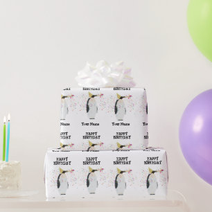 Pinguin Partying - Tiere beim Geburtstag Geschenkpapier
