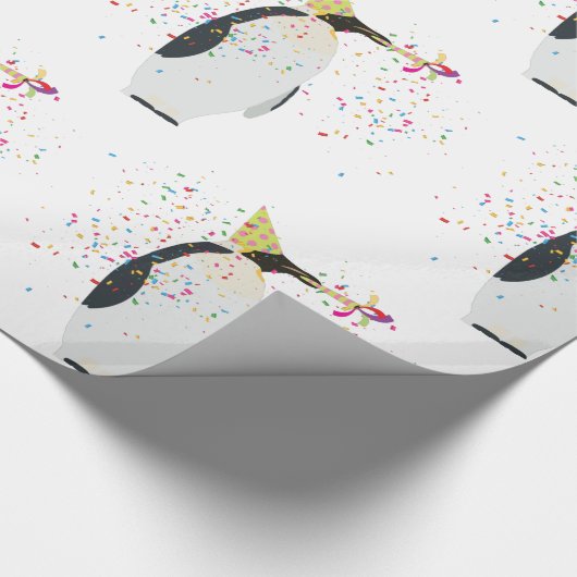 Pinguin Partying - Tiere mit Party Geschenkpapier (Ecke)