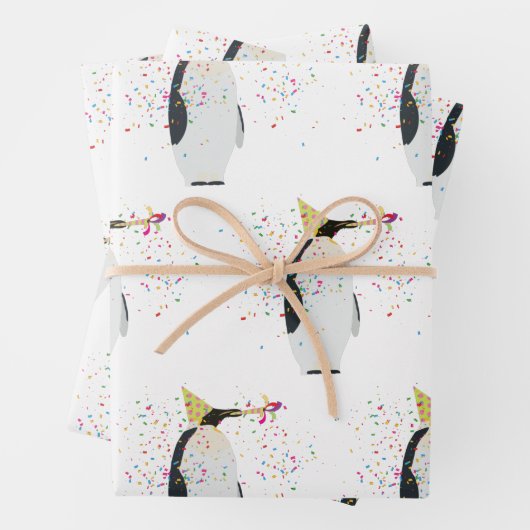 Pinguin Partying - Tiere mit Party Geschenkpapier Set (Beispiel)