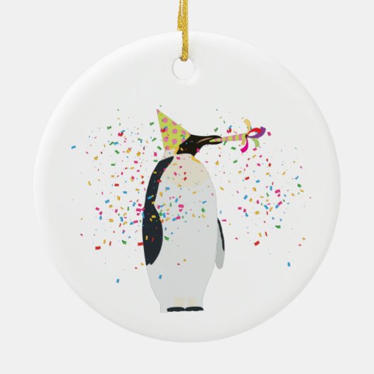 Pinguin Partying - Tiere mit Party Keramik Ornament (Hinten)